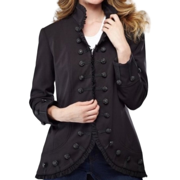 Insight Military Style Jacket Chiffon Trim Blazer Ladies Size 6 Black - Picture 1 of 6